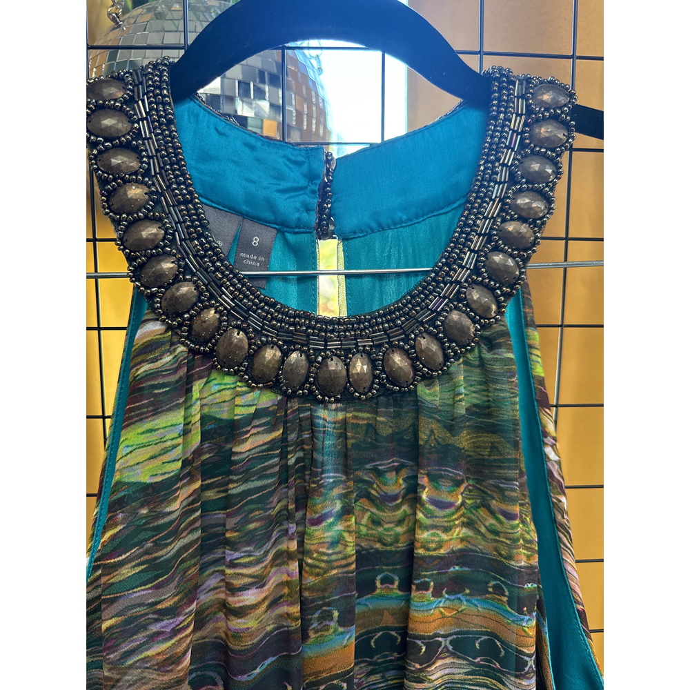 Muse Women's High End Beaded Halter Dress 100% silk in Blue - Picture 2 of 6